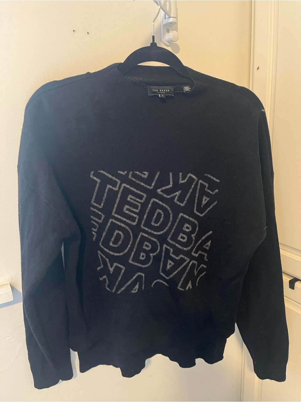 Ted Baker London Black Crewneck Sweater with Tone-on-Tone Logo